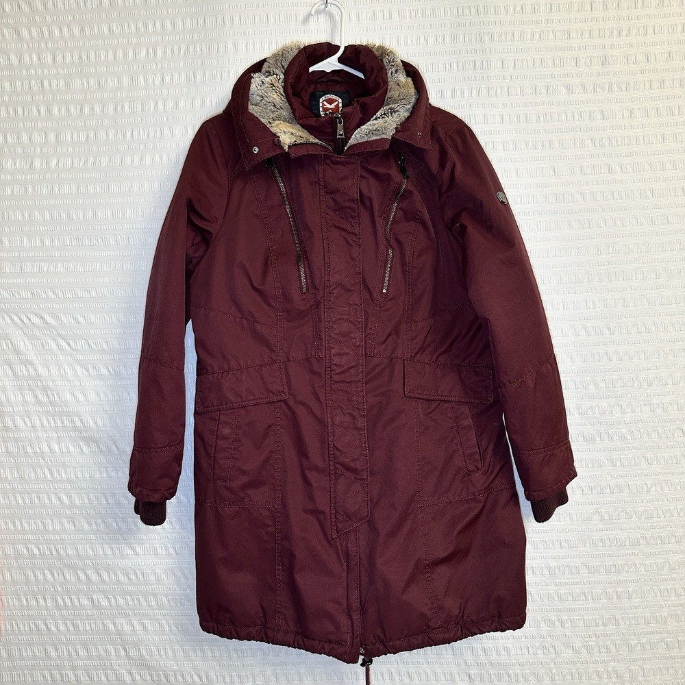 1 Madison Expedition Faux Fur Hooded Parka Coat Burgundy Women's Size L - Picture 6 of 15